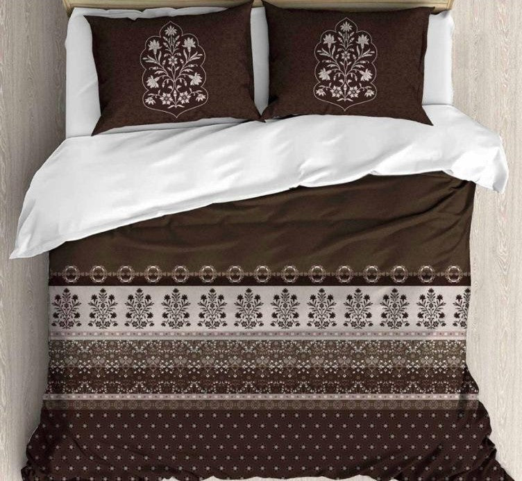 Cotton Printed bedsheet - FLOWER3 print - Jumbo King size - Brown colour