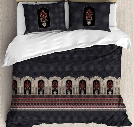 Cotton Printed bedsheet - FLOWER2 print - Jumbo King size - Dark Bluecolour