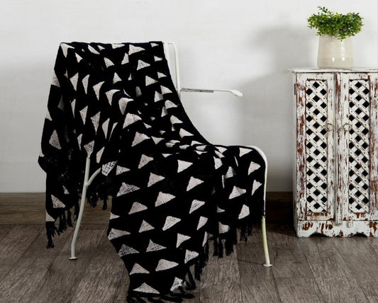 Handblock printed Sofa throw_Black Triad