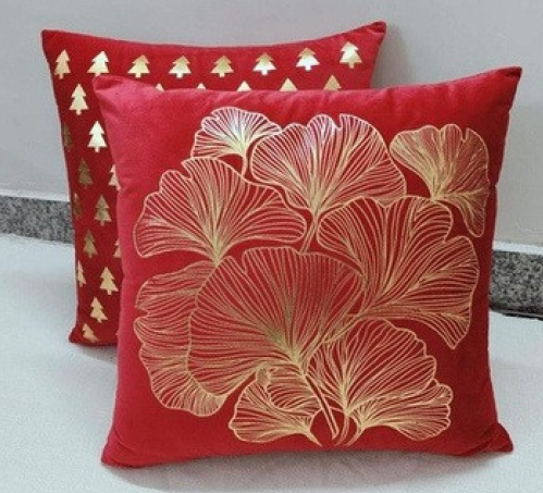Velvet foil printed Cushion Cover - Red colour2