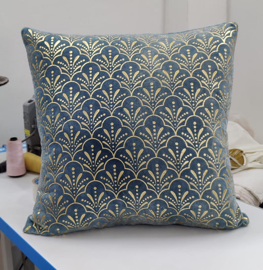 Velvet foil printed Cushion Cover - Blue colour1