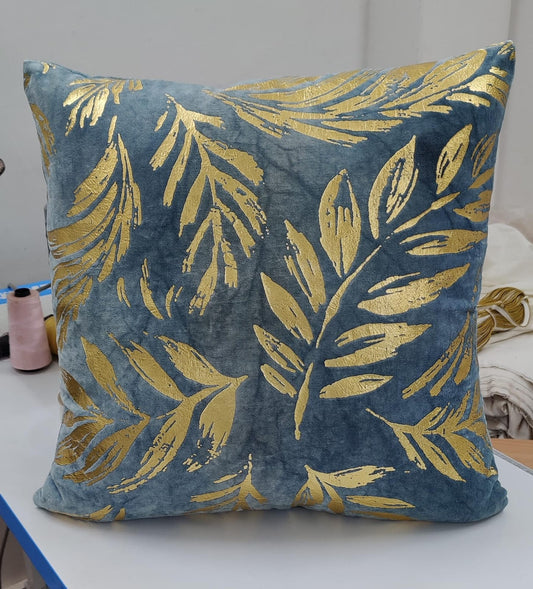 Velvet foil printed Cushion Cover - Blue colour2