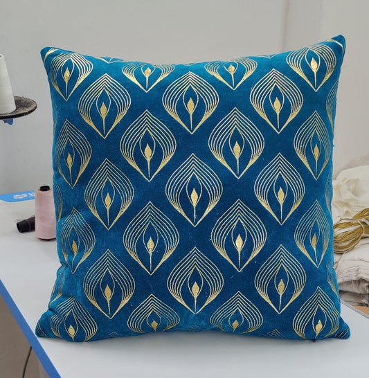 Velvet foil printed Cushion Cover - Blue colour3