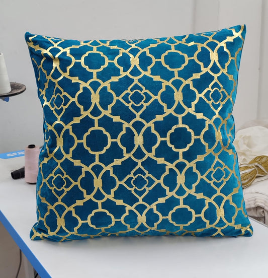 Velvet foil printed Cushion Cover - Blue colour4