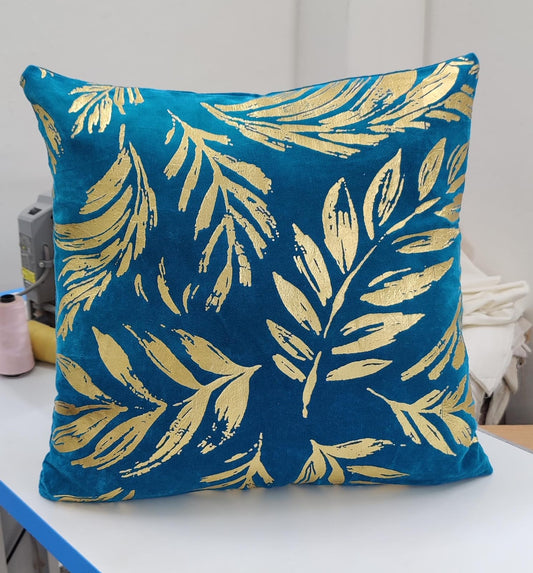Velvet foil printed Cushion Cover - Blue colour9