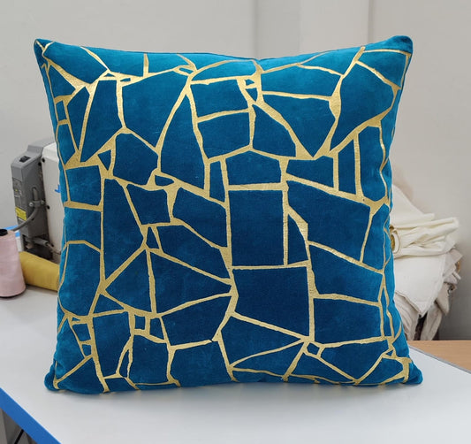 Velvet foil printed Cushion Cover - Blue colour10