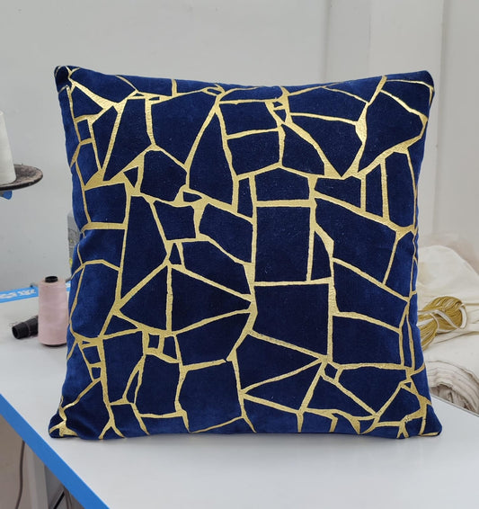 Velvet foil printed Cushion Cover - Blue colour11