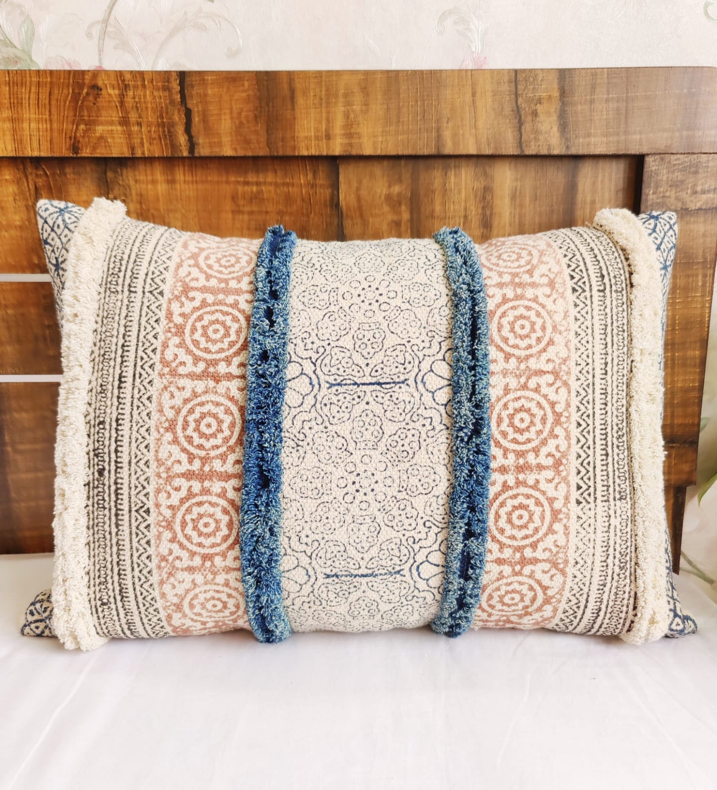 Tufted Bed Pillow Cover Blue