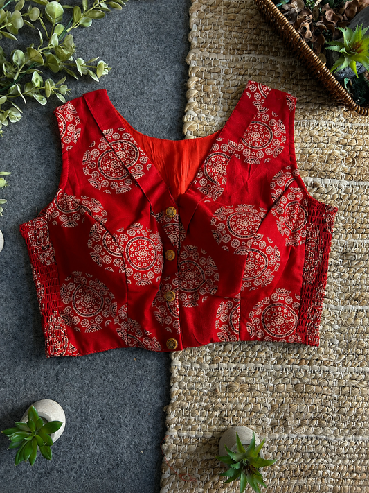 Comfort Fit Ajrakh Blouse - Red