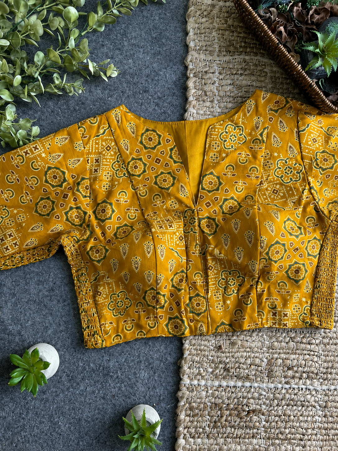 Comfort Fit Ajrakh Print Blouse - Yellow