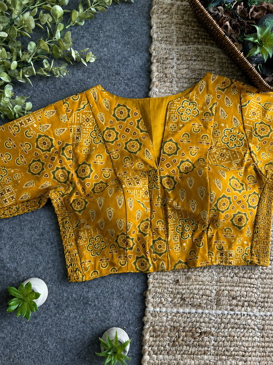 Comfort Fit Ajrakh Print Blouse - Yellow