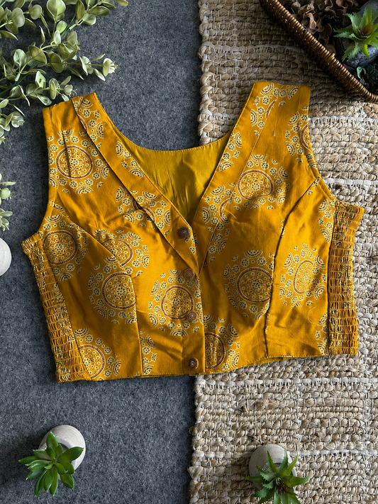 Comfort Fit Ajrakh Blouse - Yellow