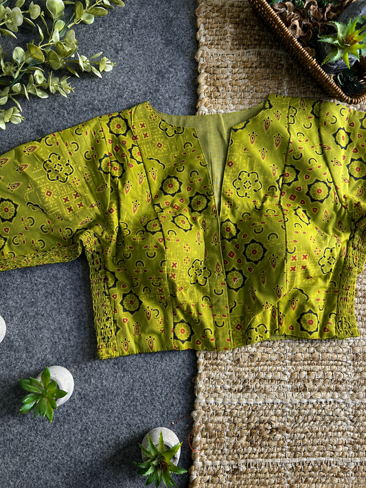Comfort Fit Ajrakh Print Blouse - Green