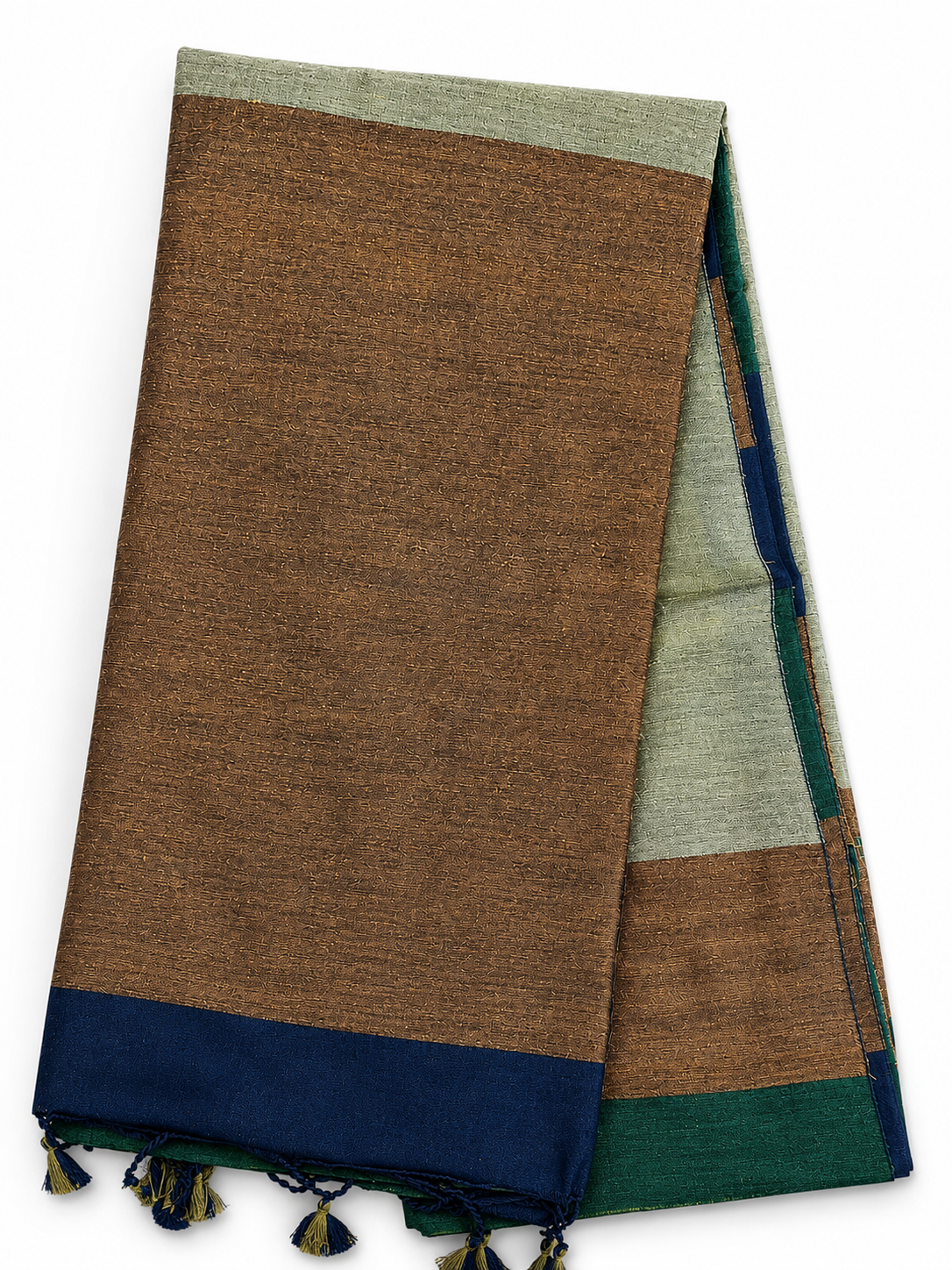 Khaadi Cotton Saree - Black&Green&Mustard