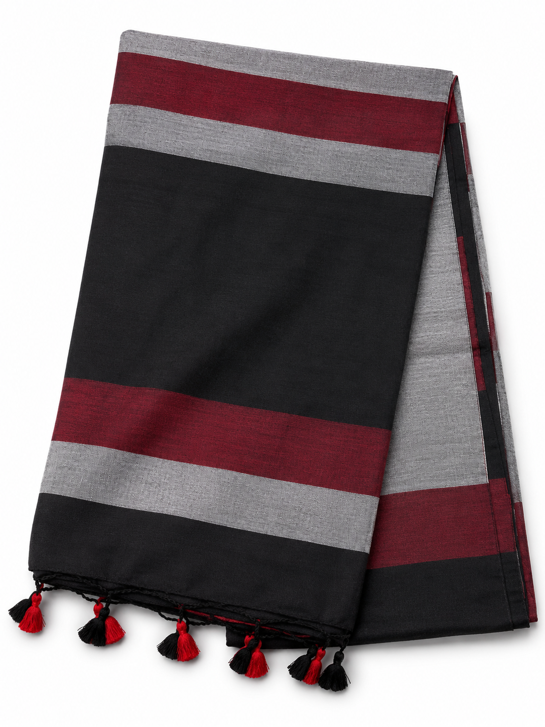 Khaadi Cotton Saree - Blac&Red&Grey