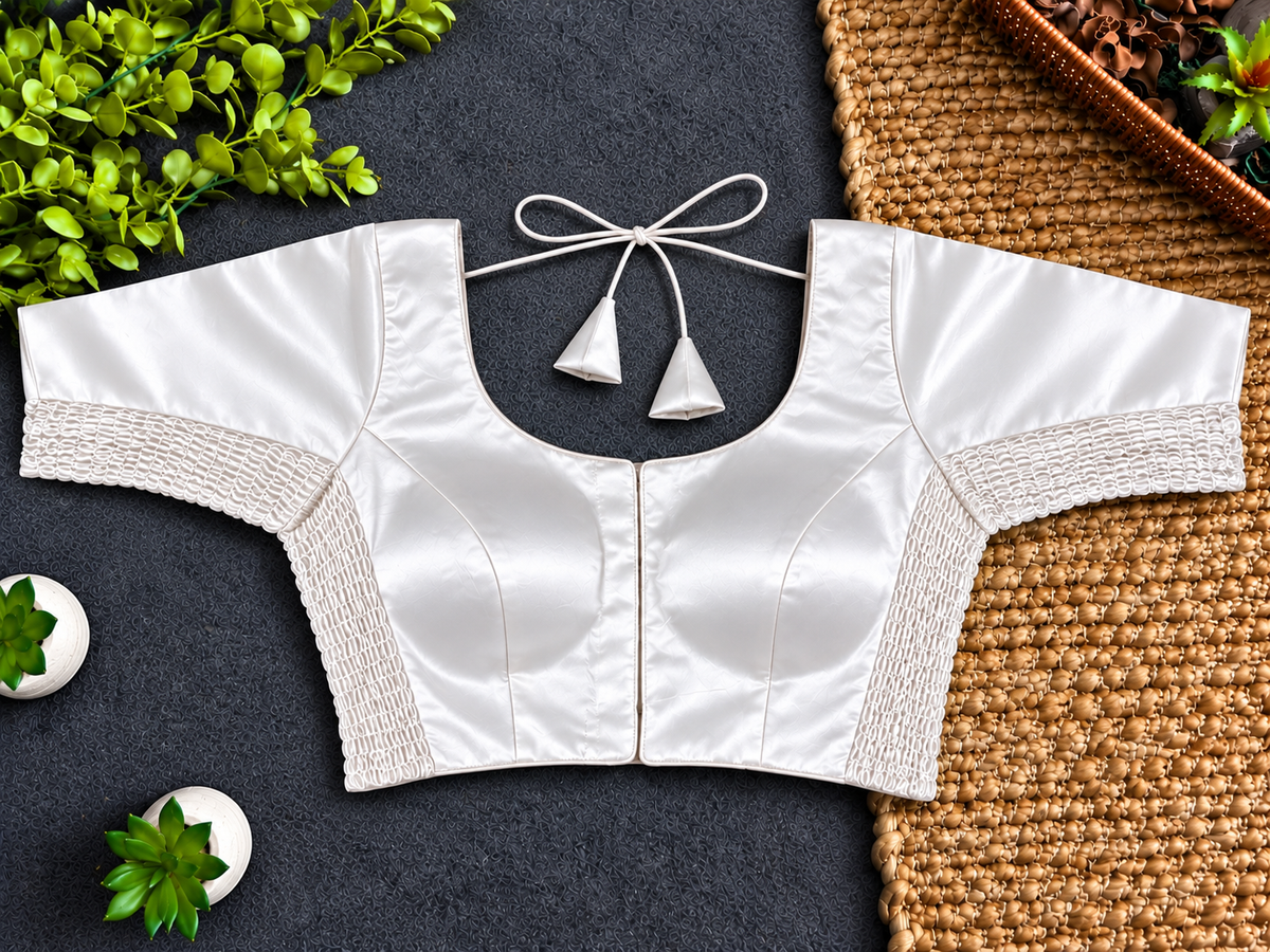 Gaji Silk Stretchable Blouse - White (40-44)