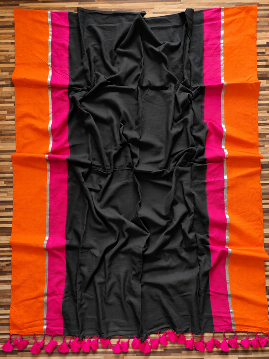 Mulcottonsaree - BlackOrangePink