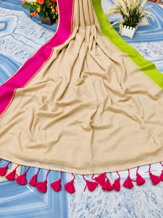 Mulcottonsaree - BiegePinkGreen