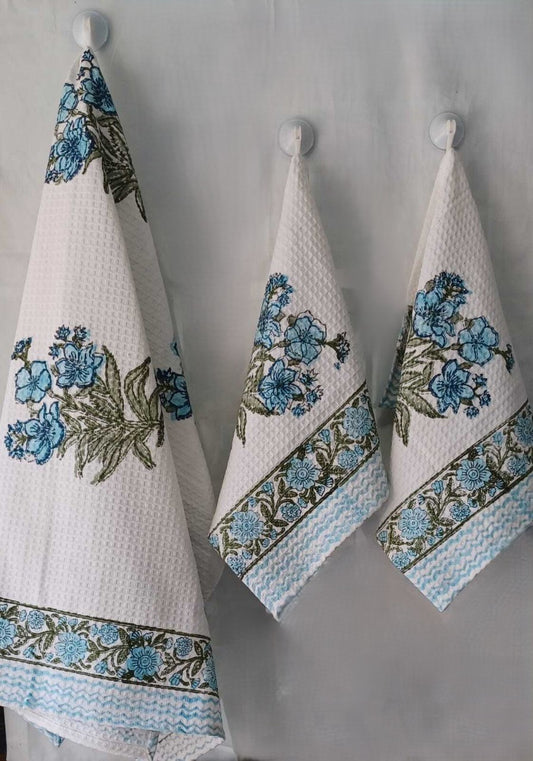 Hand block printed towel_light blue