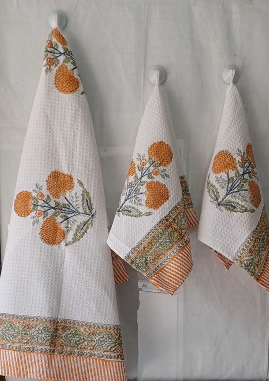 Hand block printed towel_orange