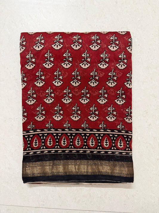 Maheshwari Cotton Saree - Red&Black