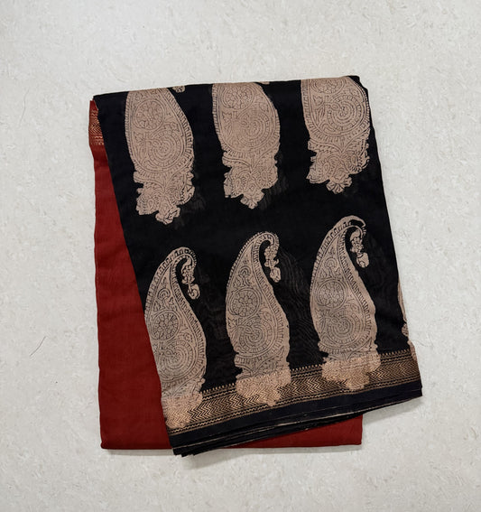 Maheshwari Cotton Saree - Red&Black2