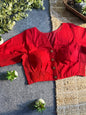 Plain Cotton Stretchable Blouse (V Neck) - Red(Size 36-40)