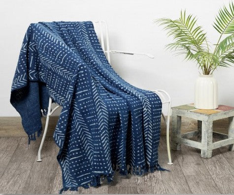 Handblock printed Sofa throw_Indigo Muse