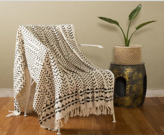 Handblock printed Sofa throw_Ivory Arrow