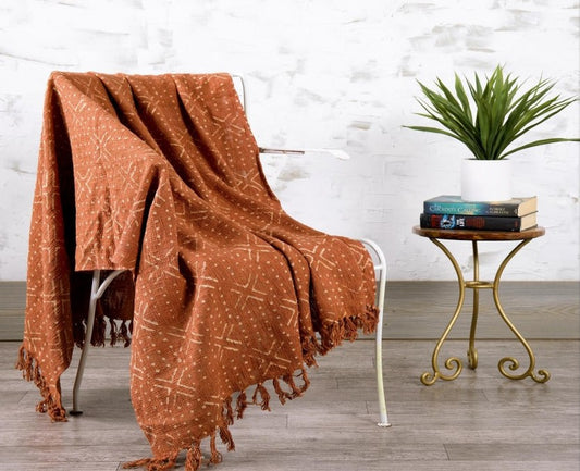 Handblock printed Sofa throw_Terracota Muse