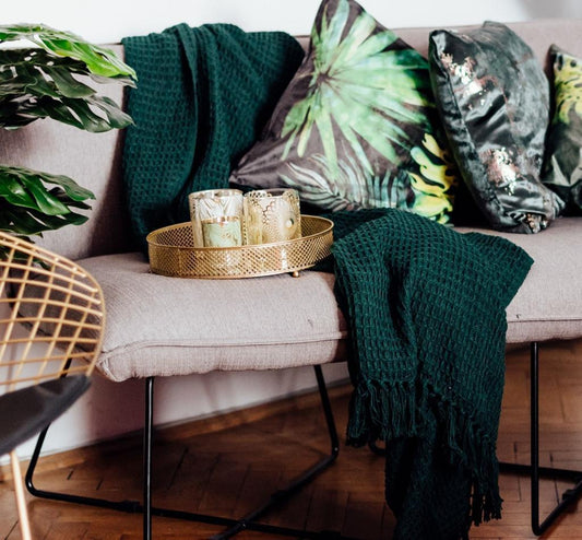 Waffled Sofa Throw - Green