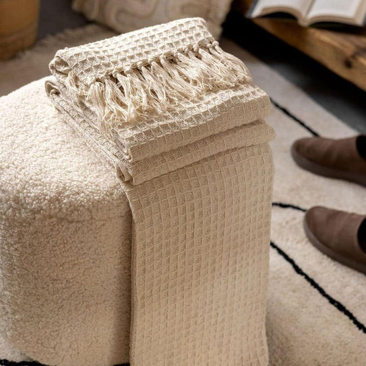 Waffled Sofa Throw - Biege