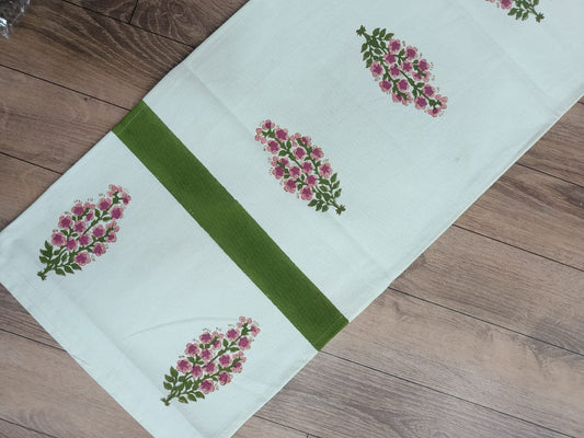 Handblock printed table runner_Floral print_Red&Green