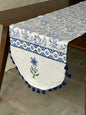 Handblock printed table runner_Blue with tassles