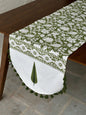 Handblock printed table runner_Green with tassles