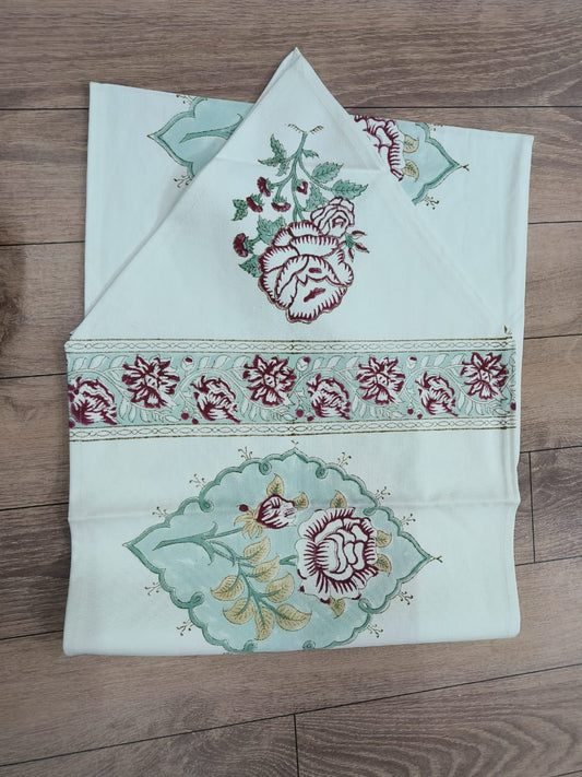 Handblock printed table runner_Floral print_Rose