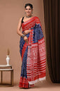 Linen saree - Blue&Red