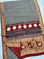 Ajrakh Dola Silk Sarees (Black & White Stripe)