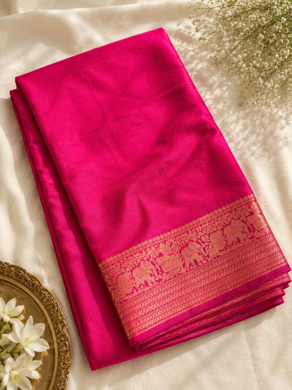Dola Silks - Elephant border (pink)