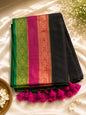 Mulcotton Sarees (Black with green and pink border)
