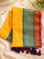 Mulcotton Sarees (Yellow with blue and pink border)
