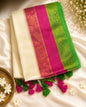 Mulcotton Sarees (White with green and pink border)