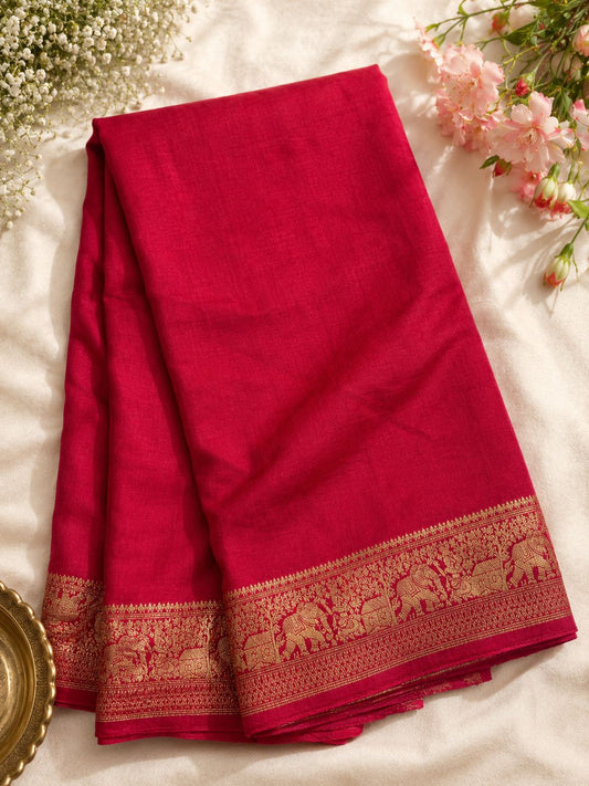 Dola Silks - Elephant border (red)