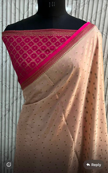 Banarasi Khadi Crepe Silks - Biege&Pink