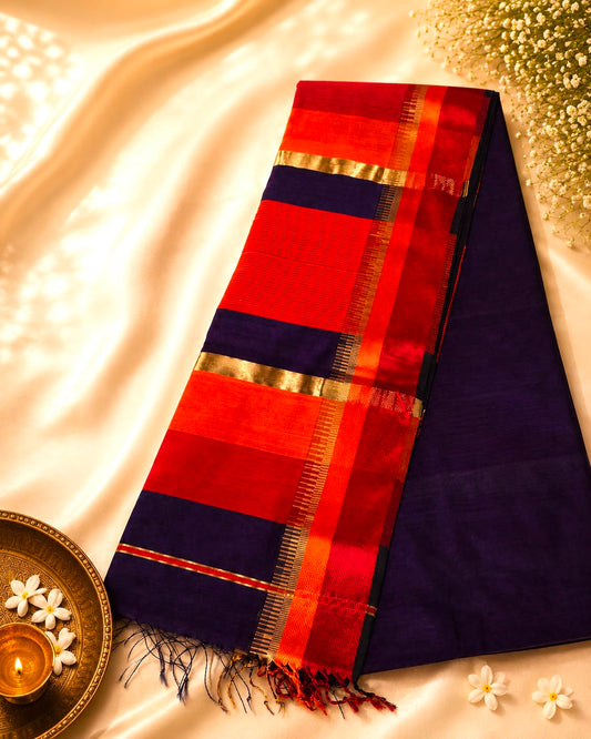 Maheshwari Silk - Purple with orange (temple border)