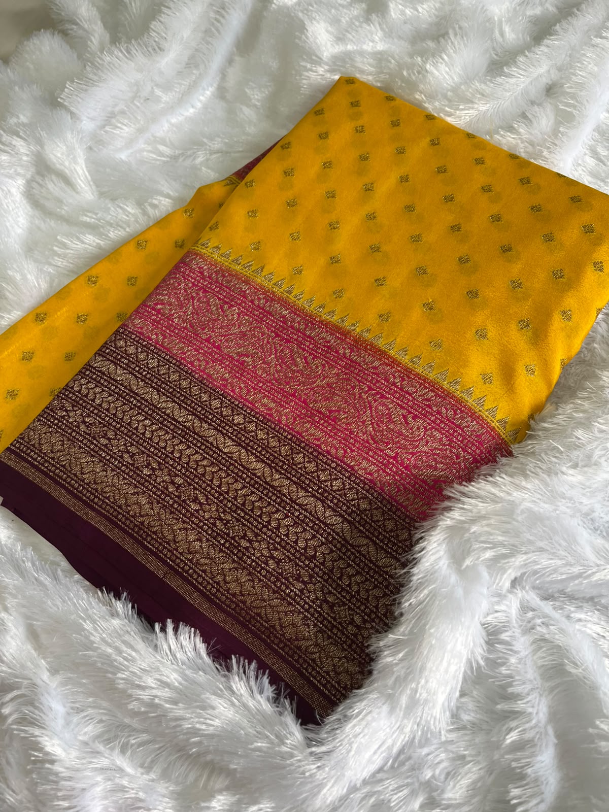 Banarasi Khadi Crepe Silks - Yellow&Pink&Purple(3D)