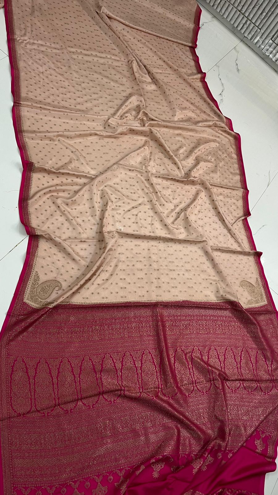 Banarasi Khadi Crepe Silks - Biege&Pink