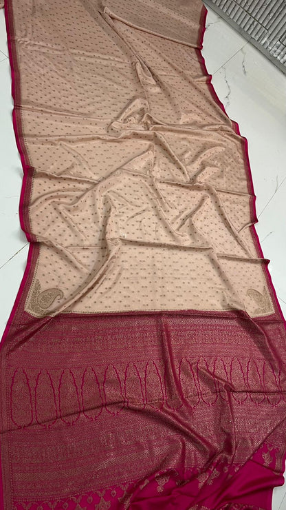 Banarasi Khadi Crepe Silks - Biege&Pink