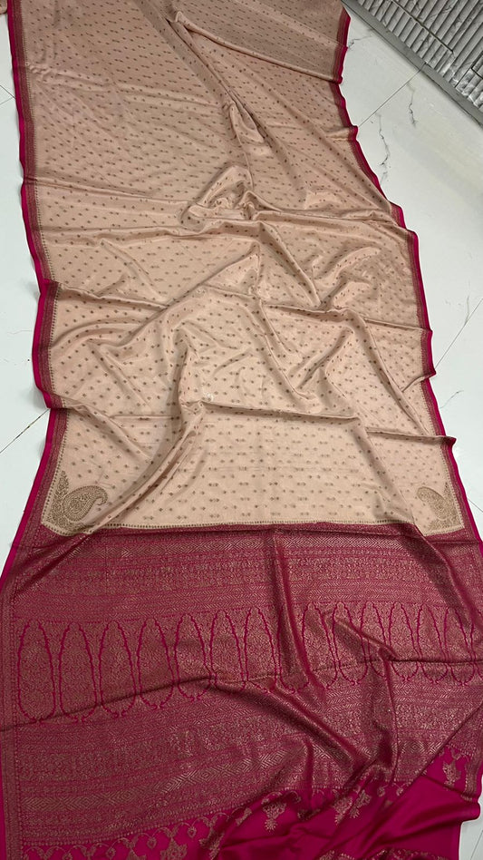 Banarasi Khadi Crepe Silks - Biege&Pink