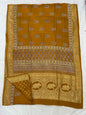 Ajrakh Dola Silk Sarees (Mustard Floral print)